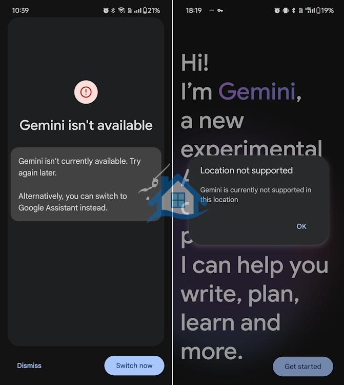 پیام های خطا برنامه اندروید Gemini