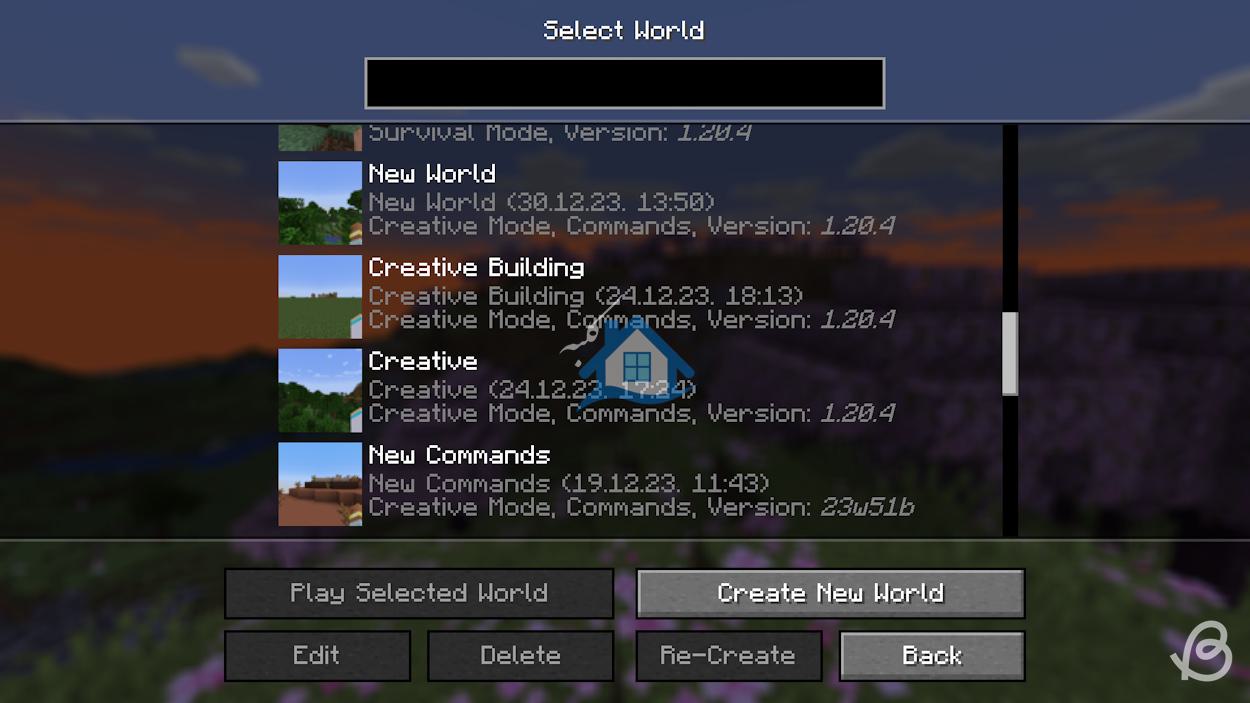 UI تازه شده در منوی انتخاب جهان در عکس فوری Minecraft 24w09a