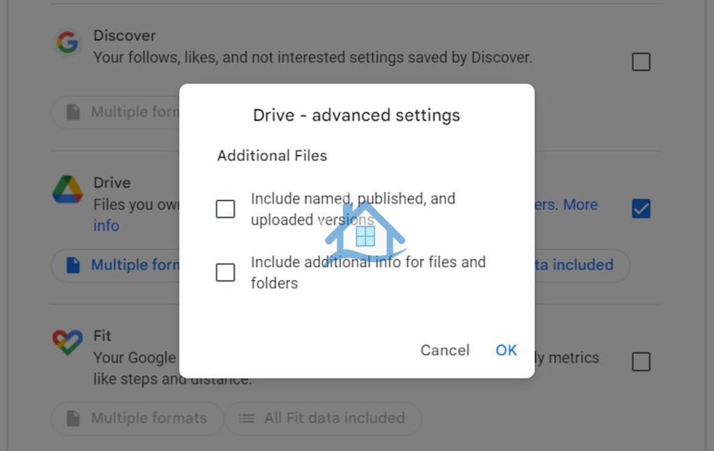 تنظیمات پیشرفته برای صادر کردن داده‌های Google Drive در Takeout