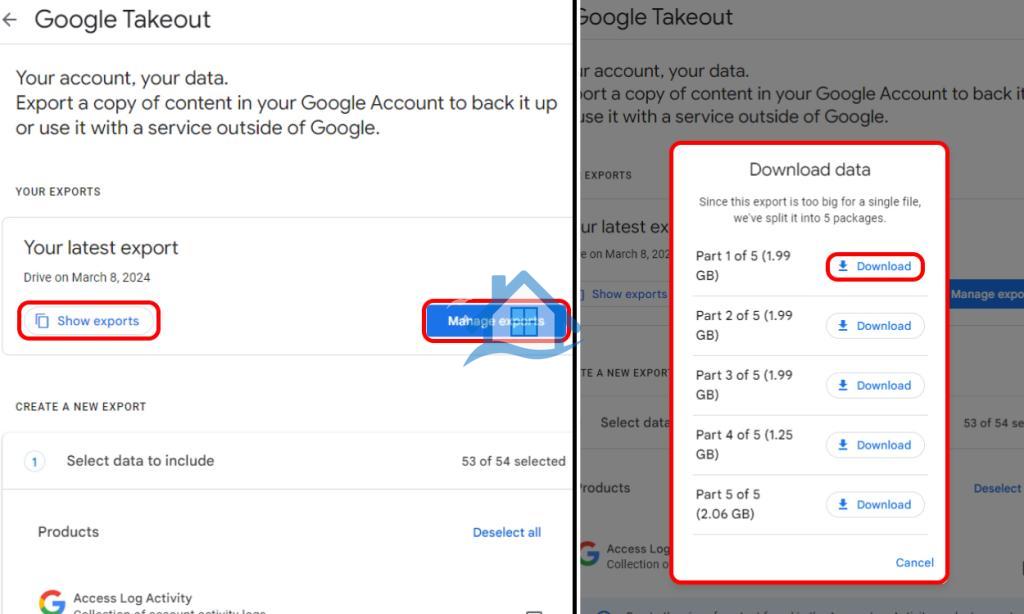 آخرین صادرات در Google Takeout