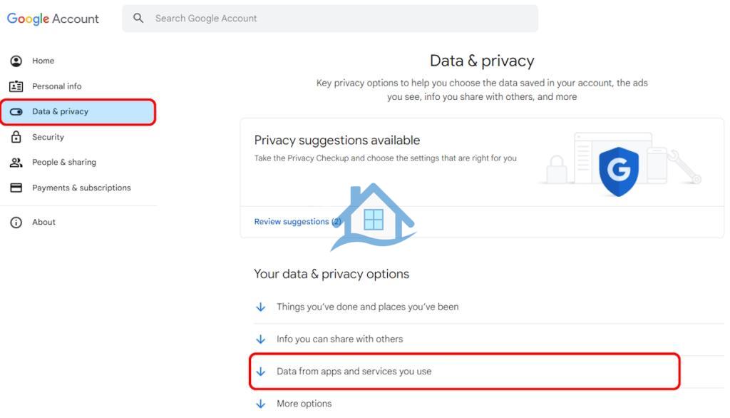 دسترسی به داده‌های حساب Google و تنظیمات حریم خصوصی از وب