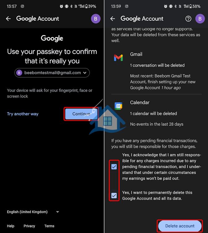 حذف اکانت گوگل در موبایل