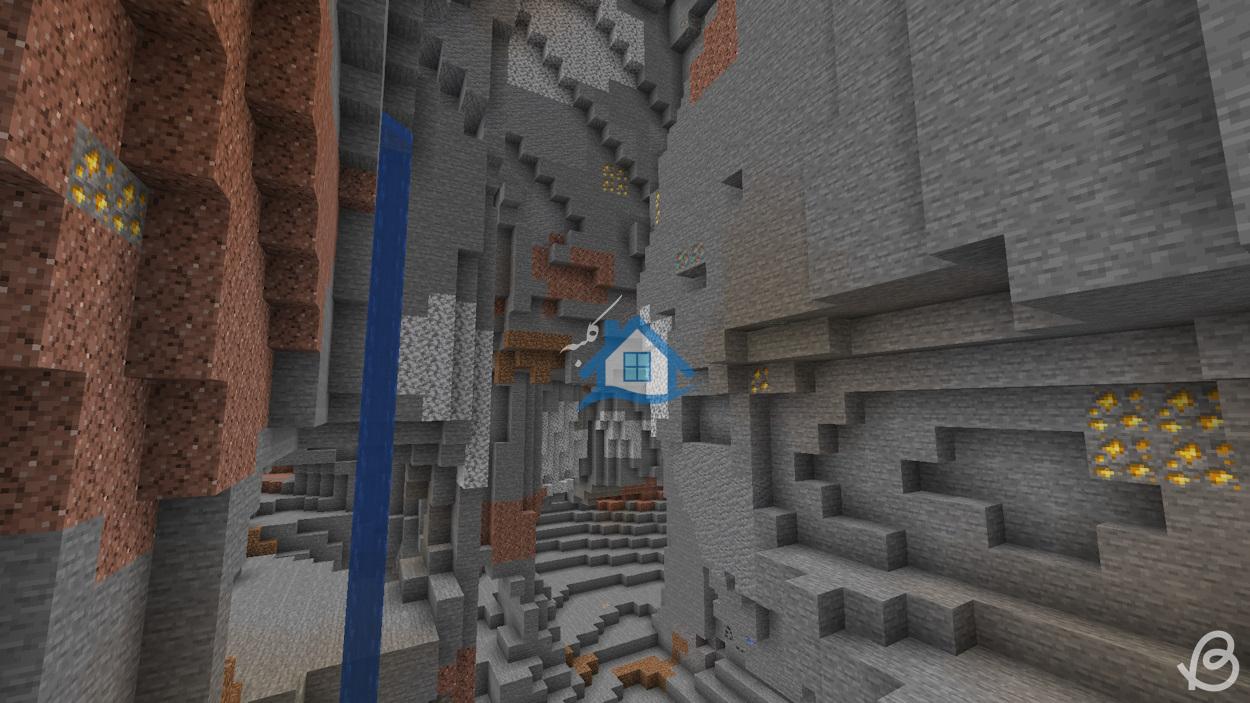 غاری در بیوم سرزمین های بد، جایی که می توانید بسیاری از سنگ های معدنی طلا را در Minecraft پیدا کنید