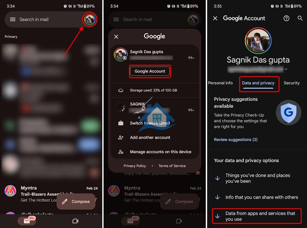 از طریق برنامه Android Gmail به تنظیمات حساب Google بروید