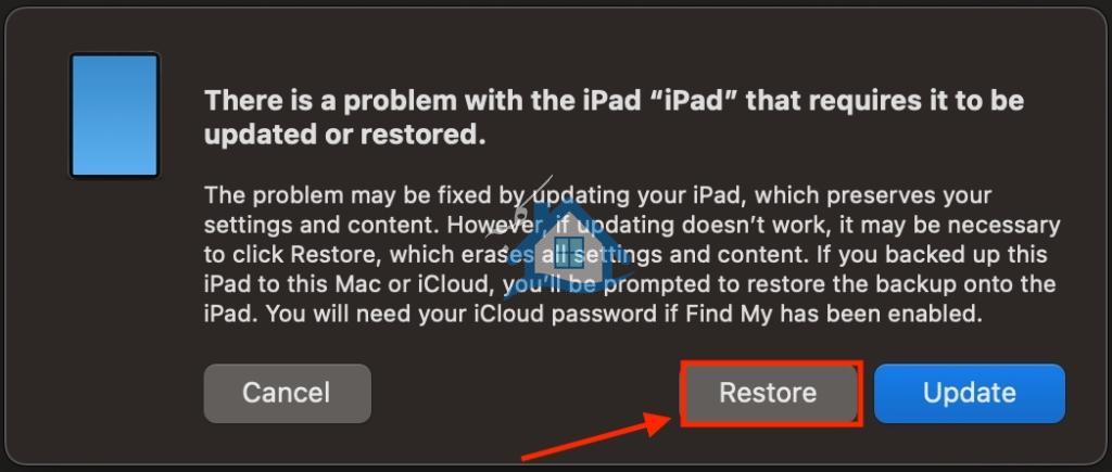 iPad را با استفاده از Mac بازیابی یا به‌روزرسانی کنید