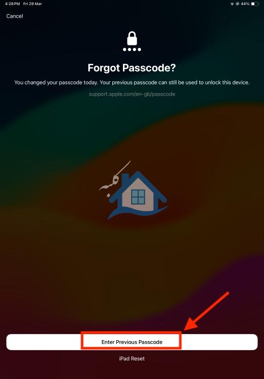 گزینه Previous Passcode Option را برای Rest iPad وارد کنید