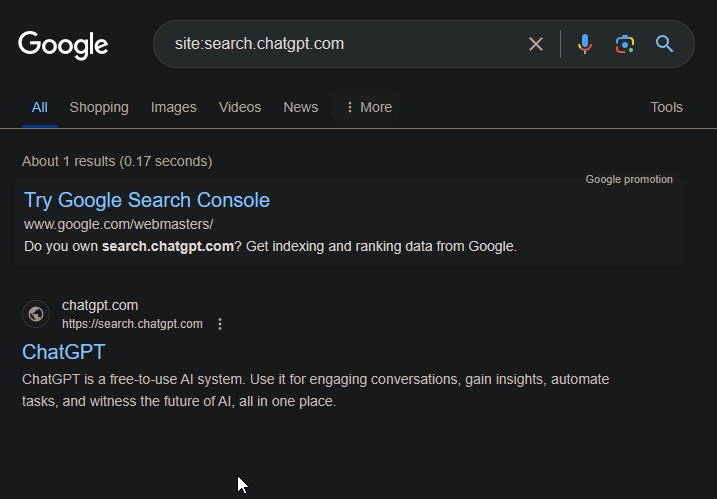 جستجوی نمایه سازی googe dot chatgpt dot com