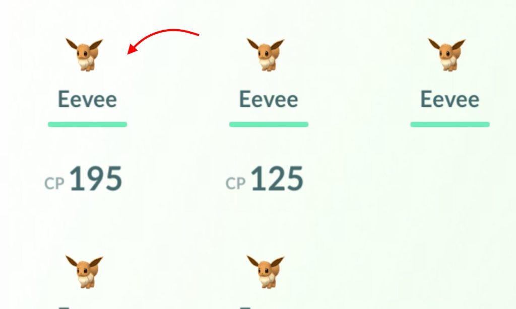 Eevee را که می‌خواهید اجازه تکامل برای آن را در Pokemon GO بدهید، جستجو و انتخاب کنید