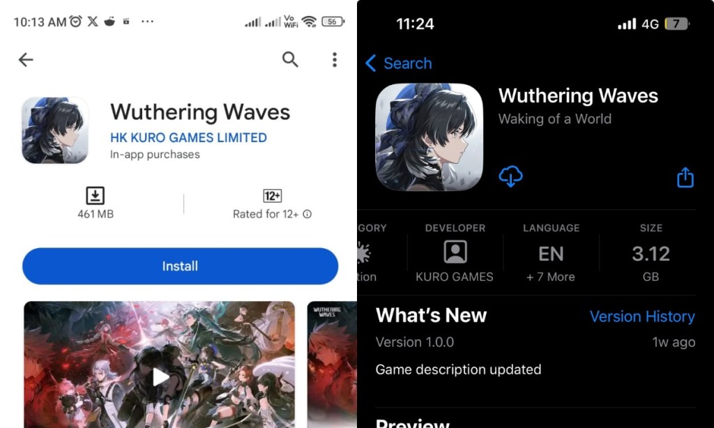 اندازه پیش دانلود Wuthering Waves در اندروید و iOS