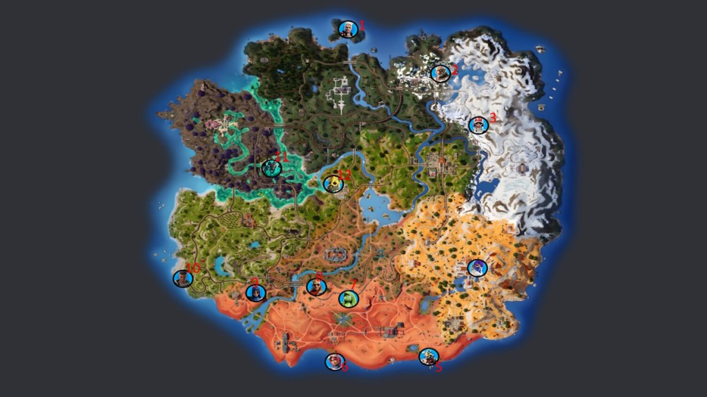 Fortnite Chapter 5 Season 3 تمام NPC ها روی نقشه مشخص شده اند