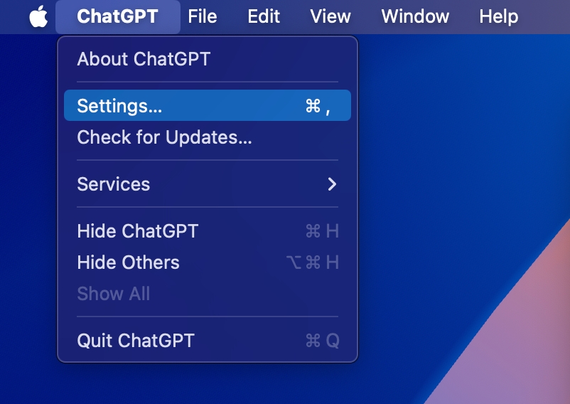 تنظیمات ChatGPT در مک
