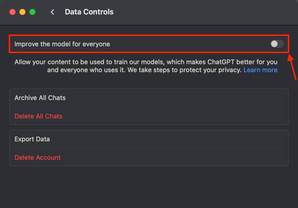 ChatGPT را از استفاده از چت‌ها و محتویات آن برای آموزش مدل‌ها مسدود کنید
