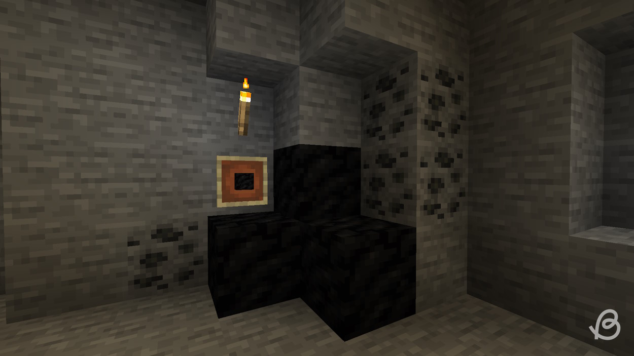 منبع سوخت بلوک زغال سنگ در غاری در Minecraft