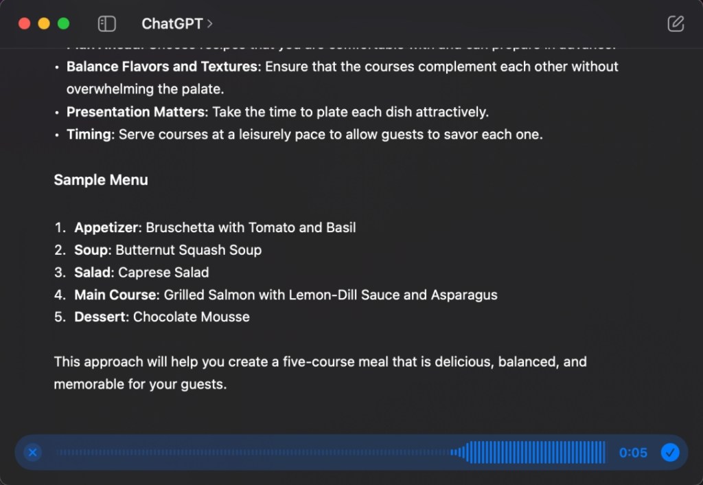 دستورات صوتی را در برنامه مک ChatGPT وارد کنید